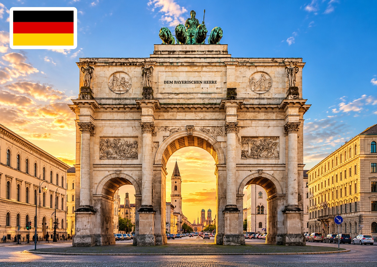 Munich Siegestor with the German flag